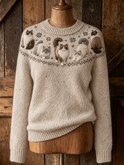Women's cute cat design casual long-sleeve sweater