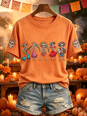 Women's Day of the Dead Dancing Skeletons Print Short-sleeved T-shirt