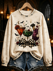 Women's A ghost sits on the wine glass Printed Regular Sweatshirt