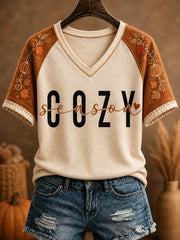 Women's Cozy Season Printed V-neck T-shirt