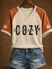 Women's Cozy Season Printed V-neck T-shirt