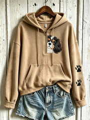 Women's Cute Dog Pattern Printed Casual Half Zipper Hoodie