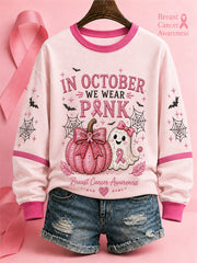 Women's"In October We Wear Pink" Breast Cancer Awareness Halloween Casual Regular Sweatshirt