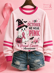Women's"In October We Wear Pink" Breast Cancer Awareness Halloween Casual Regular Sweatshirt