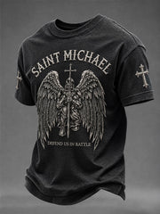 Men's Saint Michael The Archangel Print Short Sleeves T-shirt