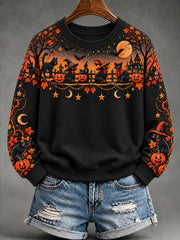 Women's Halloween Witch Cat Long Sleeve Sweatshirt