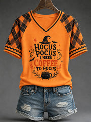 Women's " Hocus Pocus I Need Coffee To Focus" Halloween Graphic Casual T-shirt