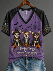 Women's Halloween Fun Dog Pattern Casual Short Sleeve T-Shirt