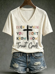 Women's faith theme slogan pattern printed casual short-sleeve T-shirt