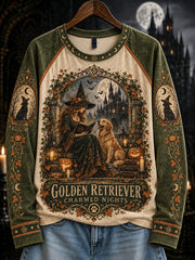 Women's Halloween Witch and Dog Pattern Leisure Long Sleeve T-Shirt