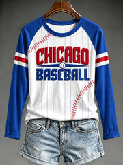 Women's Chicago Baseball Fan Print Long Sleeve T-shirt