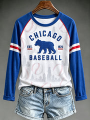 Women's Chicago Baseball Fan Print Long Sleeve T-shirt
