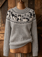 Women's cute cat design casual long-sleeve sweater