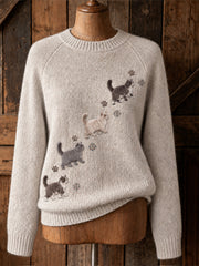 Women's cute cat design casual raglan sleeve sweater