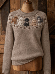 Women's cute puppy design casual raglan sleeve sweater