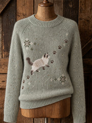 Women's cute cat design casual raglan sleeve sweater
