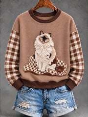 Women's Cute Cat Art Regular Sweatshirt