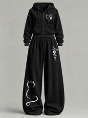 Women's Cute Cat Print Casual Set