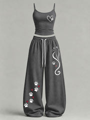 Women's Cute Cat Print Casual Set
