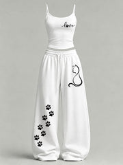 Women's Cute Cat Print Casual Set