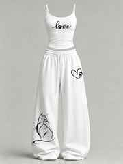 Women's Cute Cat Print Casual Set