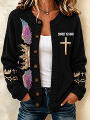 Women's Christ Is King Print Cardigan-Style Knit Jacket