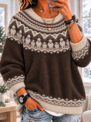 Women's Fair Isle Countryside Sheep Long Sleeve Crewneck Sweater