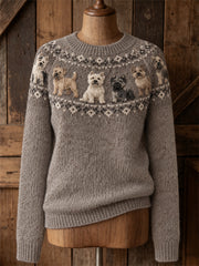 Women's Cairn Terrier Dogs Yoke Isle Print crew neck sweater