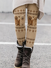 Women's Vintage Golden Retriever Dogs Isle Print Cozy Leggings