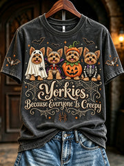 Women's Yorkies Because People Are Creepy Halloween Print Short-sleeved T-shirt