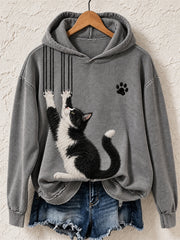Women's Funny Cow Cat & Claw Scratches Print Cozy Hoodie