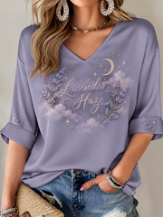 Women's Music Lover Printed Mid-length Sleeves V-Neck T-Shirt