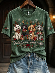 Women's Poodles Because Reindeers Are Out Christmas Dogs Print short-sleeved T-shirt