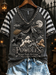 Women's Poodles Because People Are Creepy Halloween Witch & Dogs Print short-sleeved T-shirt