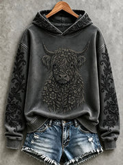 Women's Highland Cow Art Print Casual Hoodie