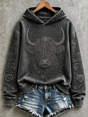 Women's Highland Cow Art Print Casual Hoodie