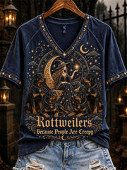 Women's Rottweilers Because People Are Creepy Celestial Witch & Dogs Print short-sleeved T-shirt