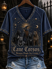 Women's Cane Corsos Because People Are Creepy Celestial Witch & Dogs Print short-sleeved T-shirt