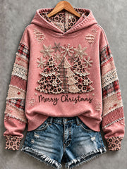 Women's Pink Christmas Tree Print Regular Sweatshirt