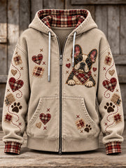 Women's Cute Patchwork Dog Print Zip-Up Hoodie