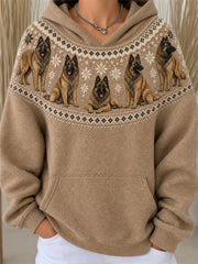 Women's Vintage Belgian Tervuren Dogs Yoke Isle Pattern Print Hoodie