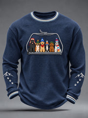 Men's Skiing Dog Print Waffle Long Sleeve T-Shirt