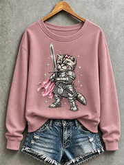 Women's A Cat-As-A-Knight Print Regular Sweatshirt
