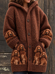 Women's Irish Red Setter Pattern Causal Composite Fleece Long Coat