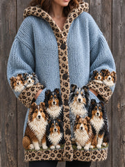 Women's Shetland Sheepdogs Pattern Causal Composite Fleece Long Coat