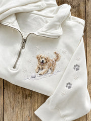Women's Snowy Winter Golden Retriever Dog In the Snow Print Zip Up Sweatshirt