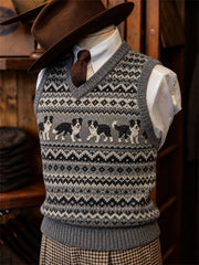 Men's Vintage Border Collie Dogs Fair Isle Pattern Print Cozy Vest