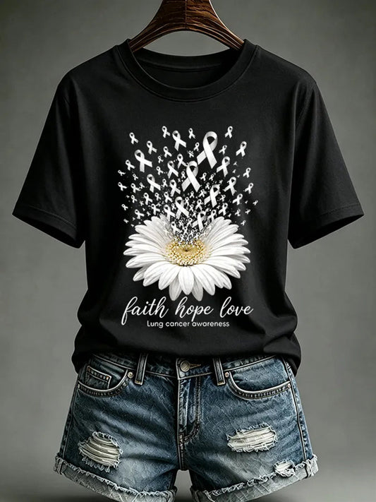 Women's Lung Cancer Awareness Print Short Sleeve T-shirt