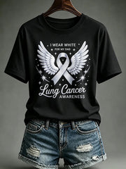 Women's Lung Cancer Awareness Print Short Sleeve T-shirt