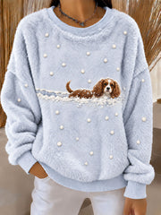 Women’s Cavalier King Charles Spaniel in the Snow Winter Printed Casual Flannel Sweatshirt